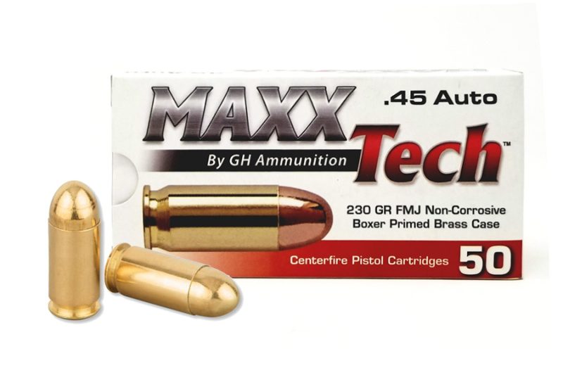 45ACP Maxxtech, 230gr FMJ, Brass Case Ammo, 1000rds. – J&G Sales