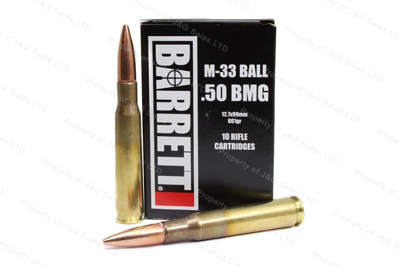 50 BMG Barrett Factory Ammo, M33 661gr FMJ Bullet, 10rd Box. 50BMG – J ...