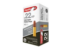 22LR Aguila 40gr Interceptor HP High Velocity Ammo, 50rd Box.