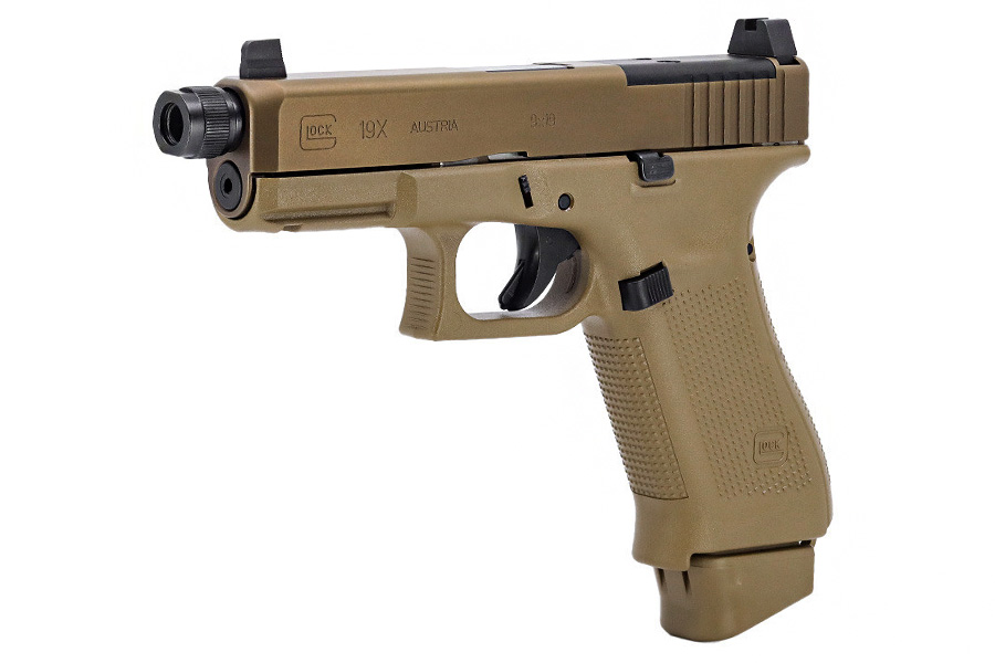 Glock 19X MOS 9mm Semi Auto Pistol, Threaded Barrel, Coyote Tan, Optics ...