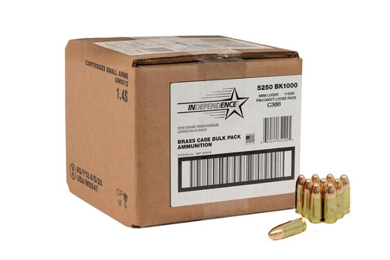 9mm Independence 115gr FMJ Ammo, 1000rd Bulk Case. – J&G Sales