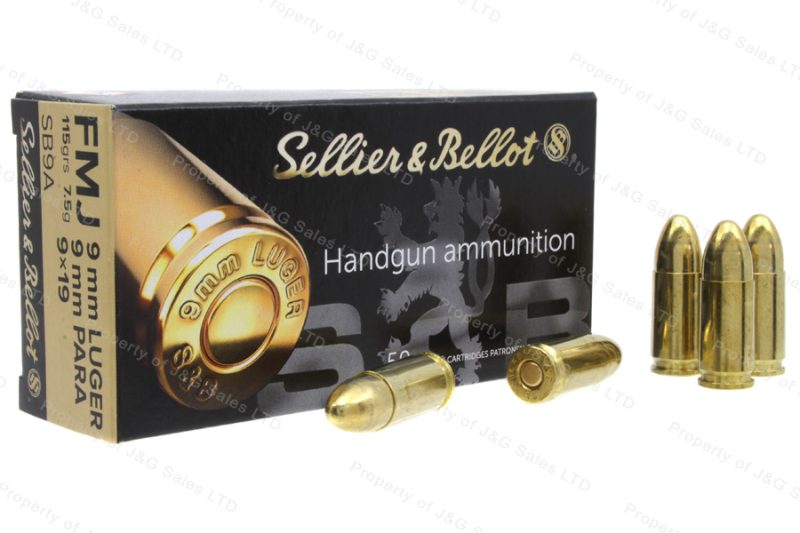 9mm S&B 115gr FMJ Ammo, Brass Case, 1000rd Case. – J&G Sales