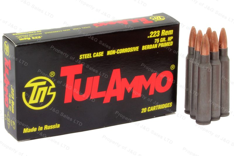 223 Tulammo 75gr Heavy Bullet HP Ammo, 20rd Box. – J&G Sales